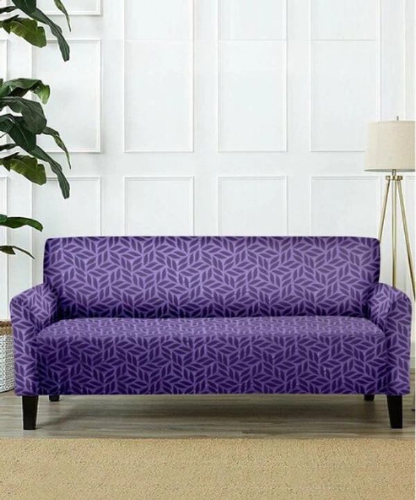 Purple Color Strechable 3d Printed 3 Seater Slip Sofa Cover - Purple, Polyster, 3d Printed, Multipack 1